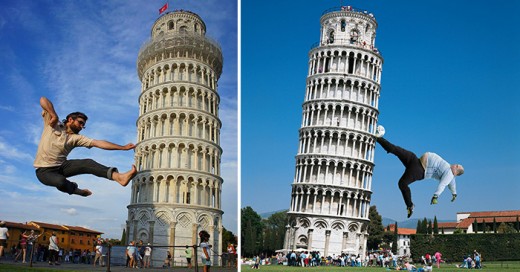 fotos locas junto a la torre de pisa