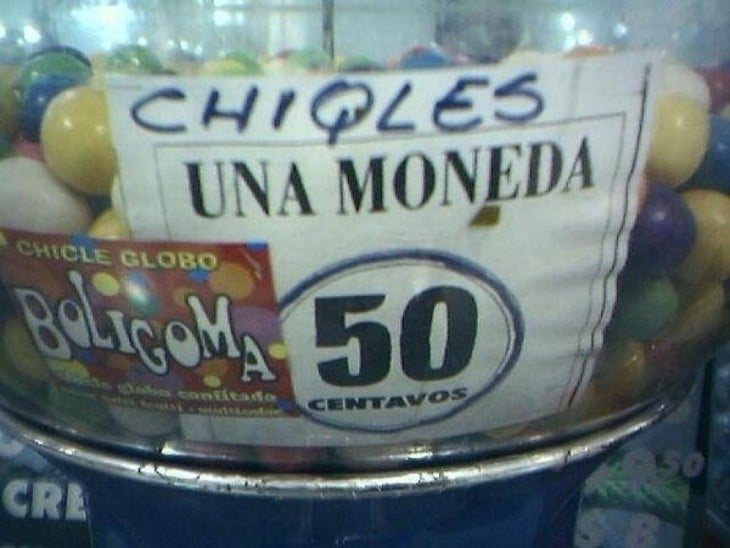 cartel mal escrito de chicles