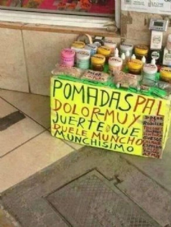 cartel mal escrito pomadas pal dolor