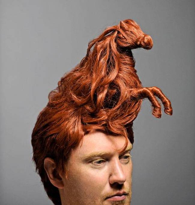 hombre con un cabello que forman un caballo de color rojo 