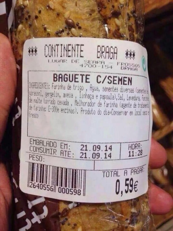 Empaque de un baguete con semen