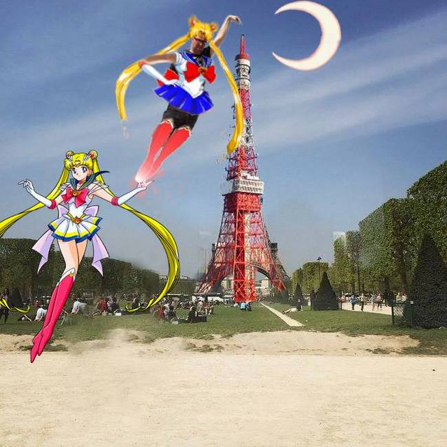 Sailor Moon tocando la torre eiffel