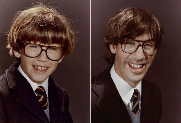 niño con lentes muy feliz en 1983