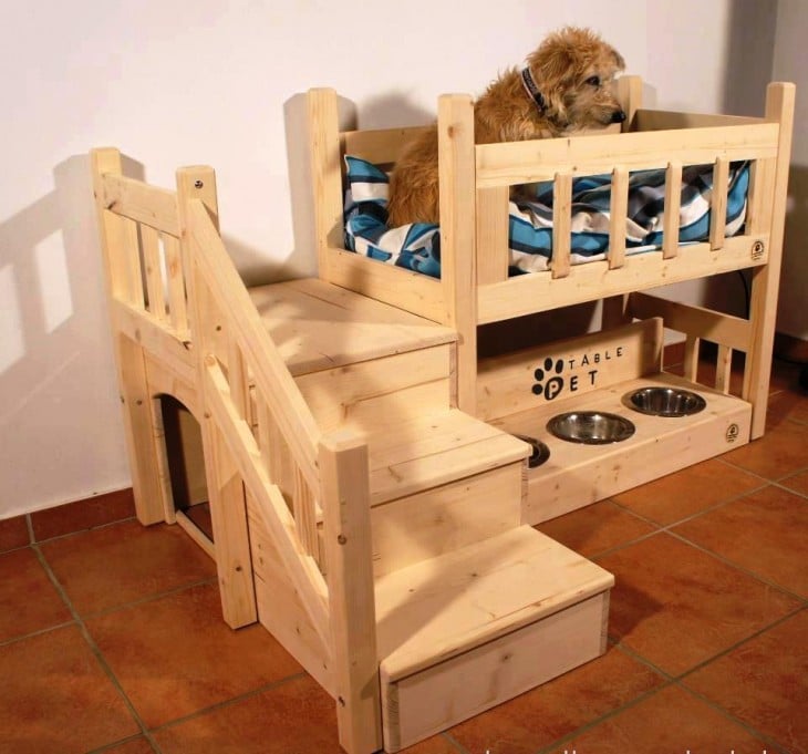 casa y cama para perro original con escaleras