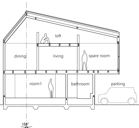 Plano de la distribución de la casa triangular