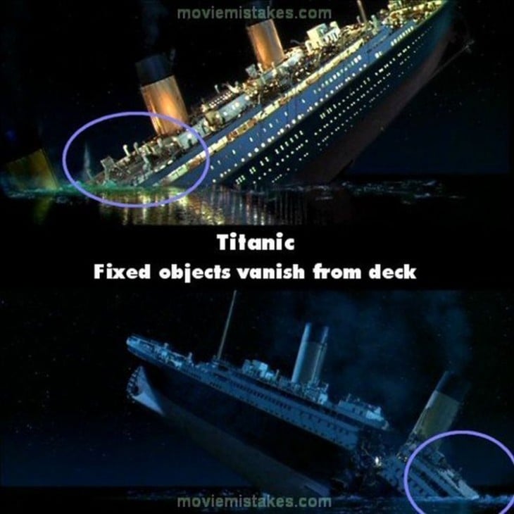 Errores de la película Titanic donde de una escena a otra desaparecen objetos