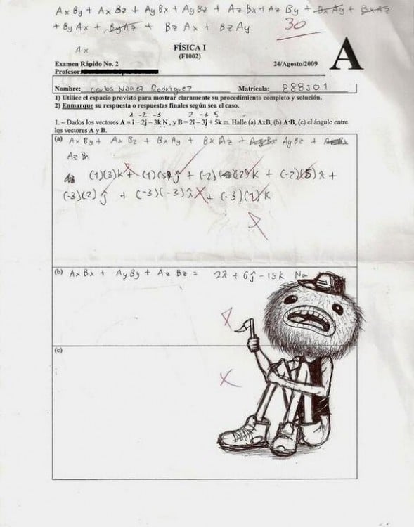 Un dibujo como respuesta en un examen 