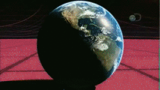 GIF que muestra la comparación de la tierra con el sol y la estrella VY Canis Majoris 