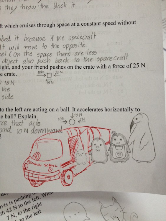 dibujo en examen de un auto y animales