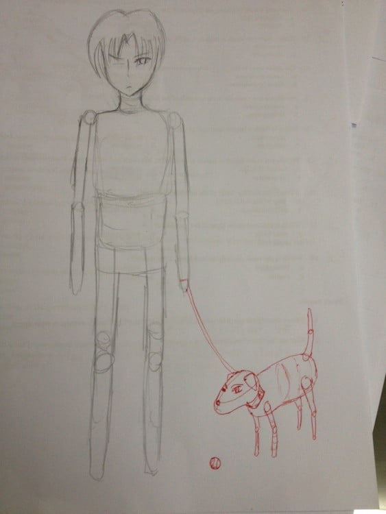 dibujo de un muchacho y perro