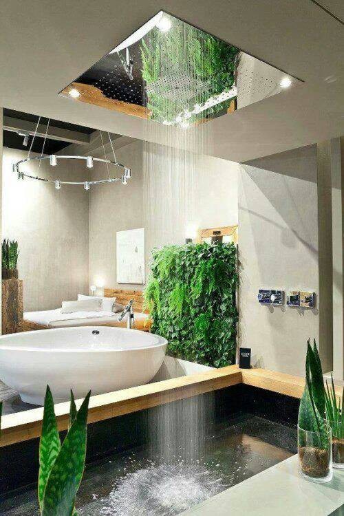ducha con decoración verde