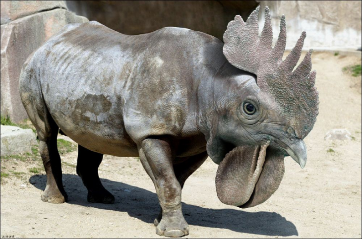 Rinoceronte con cara de gallo