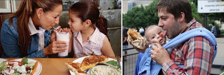 padre vs madre graciosos dandole de comer