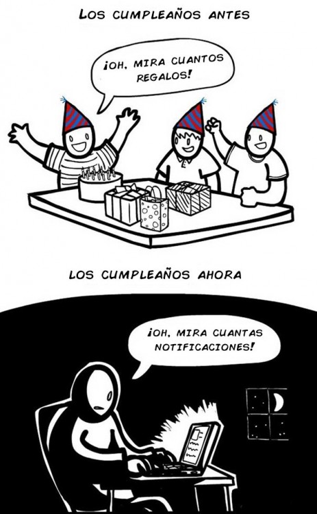 dibujos de como han cambiado la celebración de los cumpleaños 