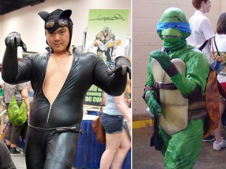 cosplay disfrazado de gatubela y de tortuga ninja