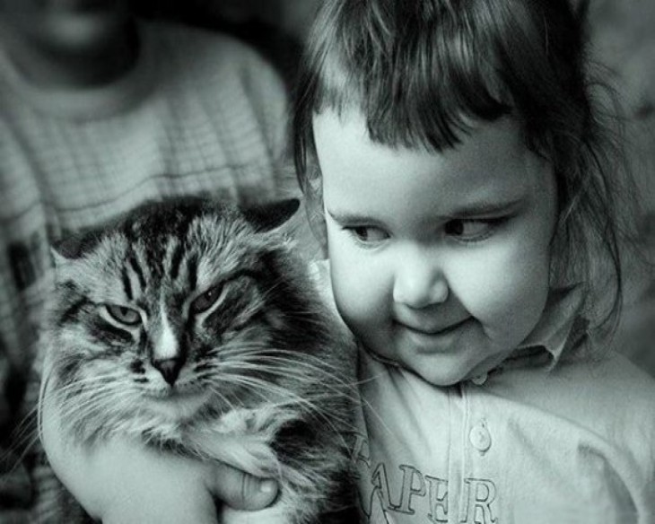 niño planeando algo para el gato