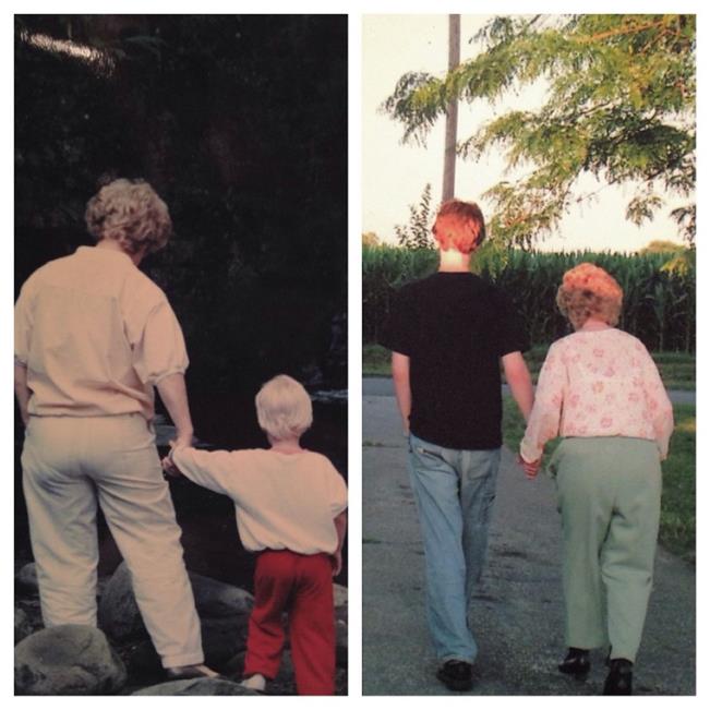 abuelita y nieto caminando juntos
