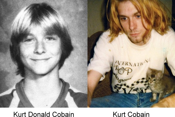 foto de Kurt Cobain junto a la de su anuario 