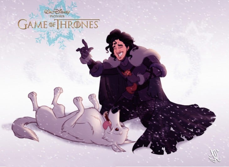 Personajes Jon Snow y Ghost Game Of Thrones dibujados por Disney 