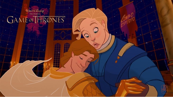 Game of Thrones por disney con los personajes Jaime Lannister y Brienne de Tarth