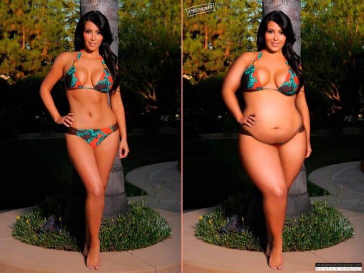 Photoshop de Kim Kardashian antes y después con sobrepeso 