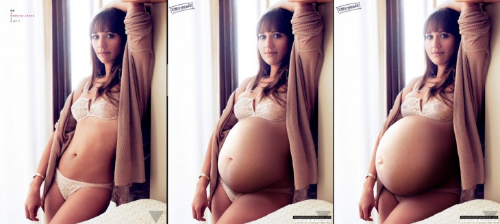 Rashida Jones en una imagen photoshopeada donde tiene sobrepeso 