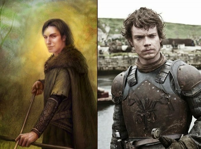 Theon Greyjoy en su personaje de libro con su personaje de la serie 