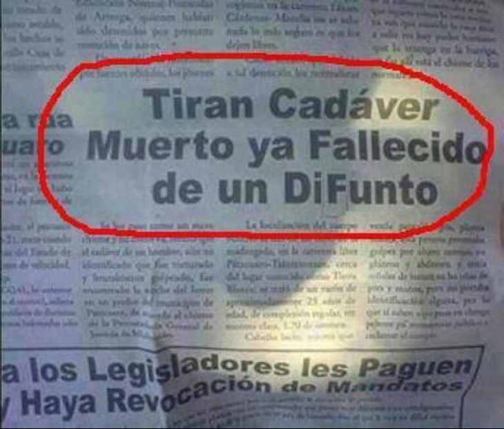 Nota de un periódico que redunda en lo mismo con un cadáver 