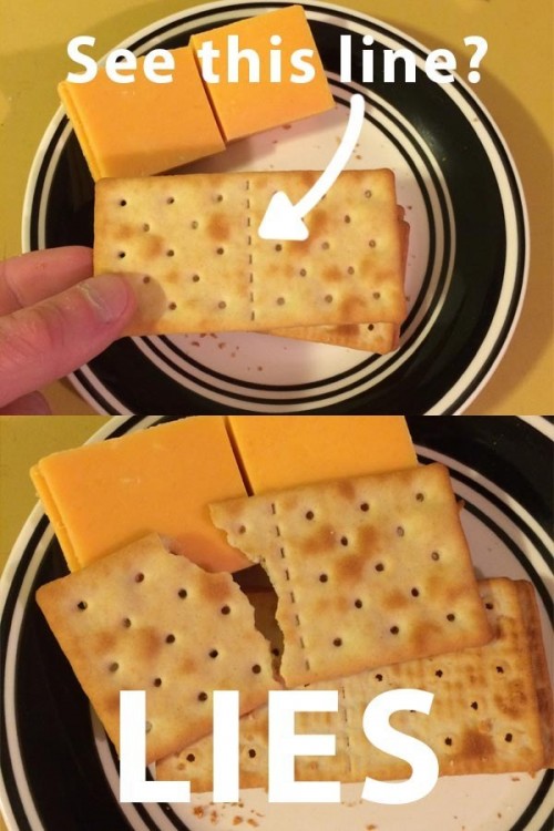 Galletas saladas con línea punteada sobre un plato 