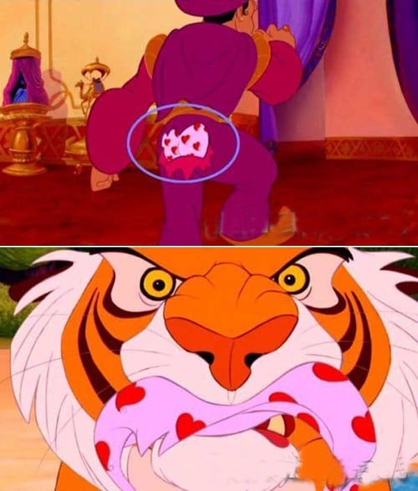 Error en la película de Aladdin donde el tigre muerde el pantalón de un personaje 