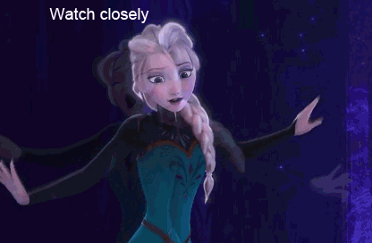 GIF del error en la película Frozen donde la trenza de Elsa atraviesa su brazo izquierdo 