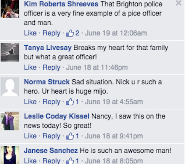 Comentarios de personas en el Facebook del Departamento de Policía Brighton