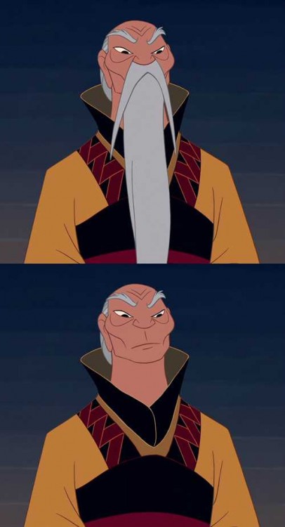 Emperador de Mulan con barba y sin barba 