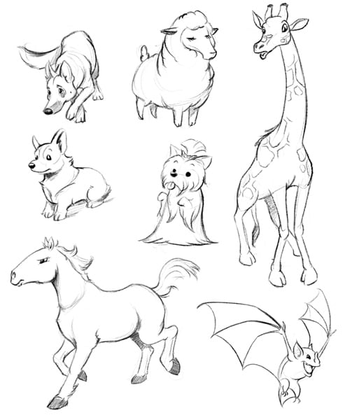 dibujso de diferentes animales sobre una hoja 