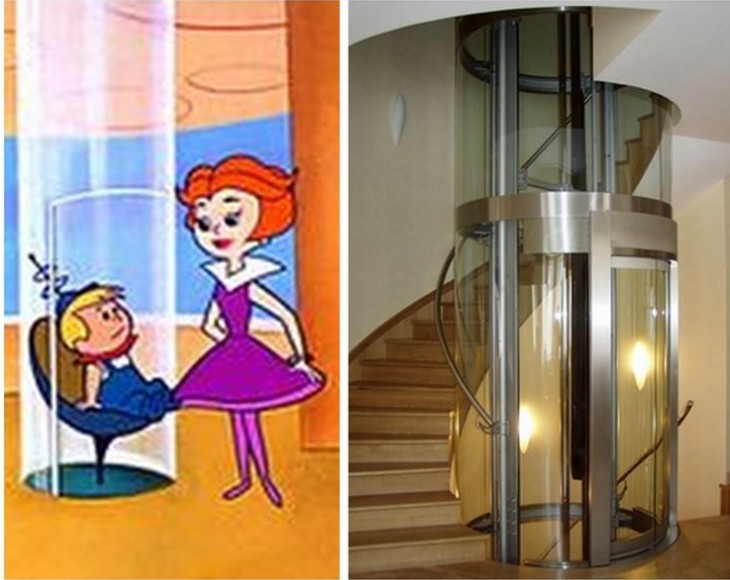 Imagen dividida en dos partes donde muestra los supersonicos en un elevador 