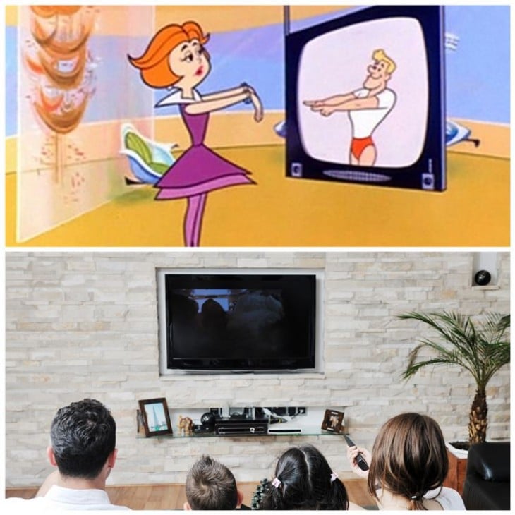 Esposa de supersónico con una televisión de pantalla plana 