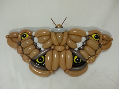 Mariposa hecha con globos de diferentes colores 