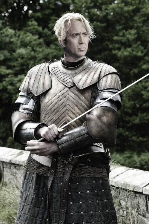 Brienne de Tarth personaje de Game Of Thrones con la cara de Nicolas Cage 