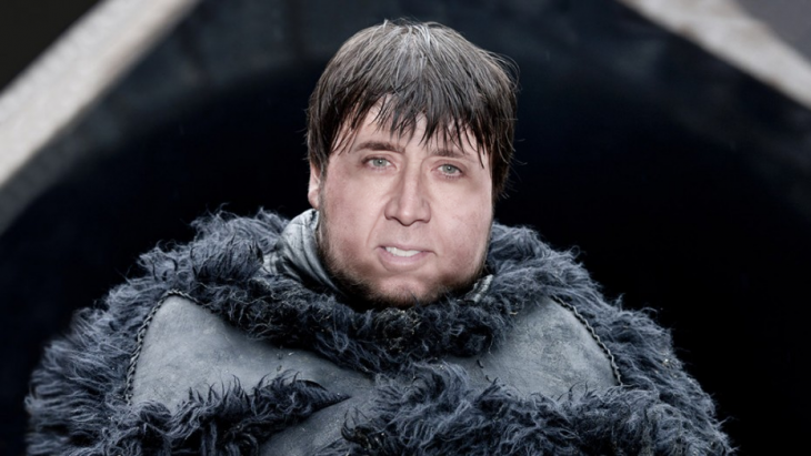 Samwell Tarly personaje de Game of Thrones en la cara de Nicolas Cage 