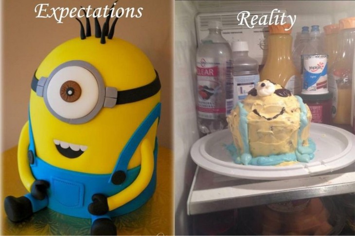 Pastel de minion fuera y dentro de un refrigerador 