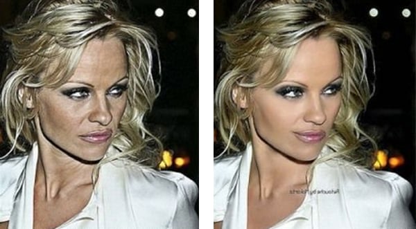 Pamela Anderson con y sin photoshop