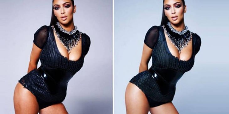 imagen de Kim Kardashian con y sin photoshop