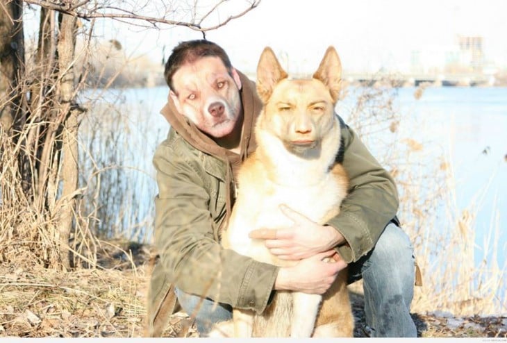 Hombre y perro intercambiando caras