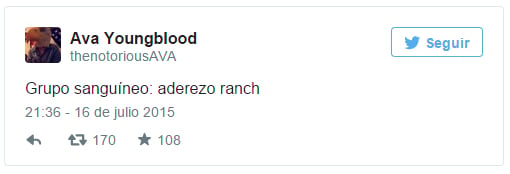 Tweet de una persona que dice que su estado sanguíneo es igual a aderezo ranch 