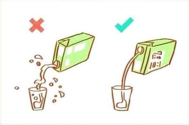 Imagen que muestra como se debe usar el empaque de leche 