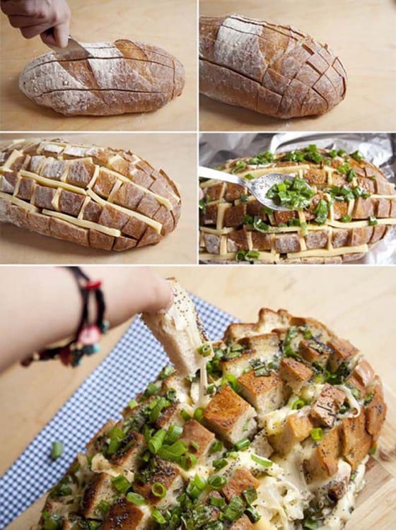 Pan relleno de queso y cebolletas 