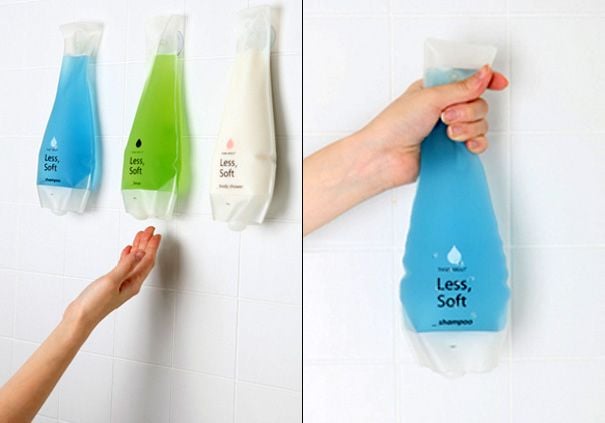 botellas de shampoo exprimibles que se pegan a la pared 