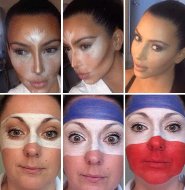 Fotografías de una mujer recreando el maquillaje de kim kardashian 
