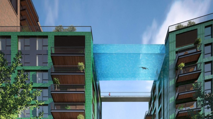 Diseño de la Piscina del cielo entre dos edificios de 10 pisos en Londres 