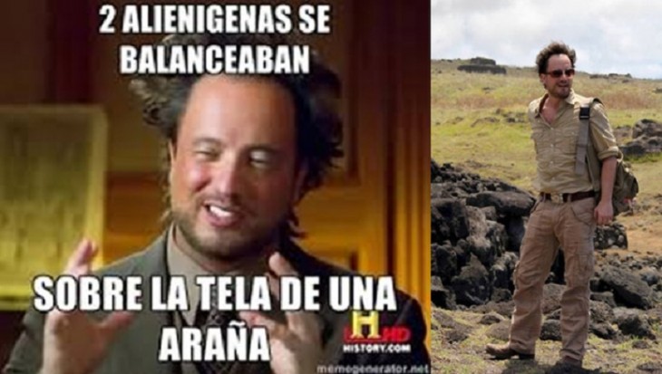 Giorgio A. Tsoukalos junto a uno de sus famosos memes en internet 